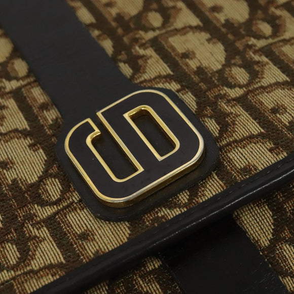 Christian Dior Trotter Canvas Shoulder Bag Brown Gold Auth 126151