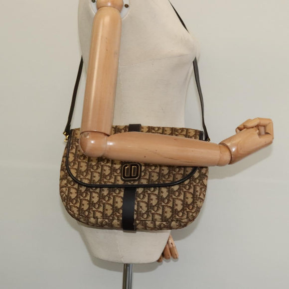 Christian Dior Trotter Canvas Shoulder Bag Brown Gold Auth 126151