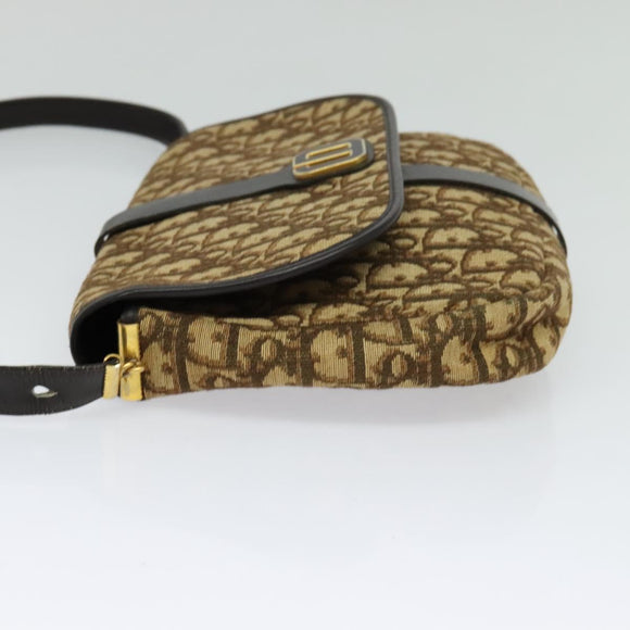 Christian Dior Trotter Canvas Shoulder Bag Brown Gold Auth 126151