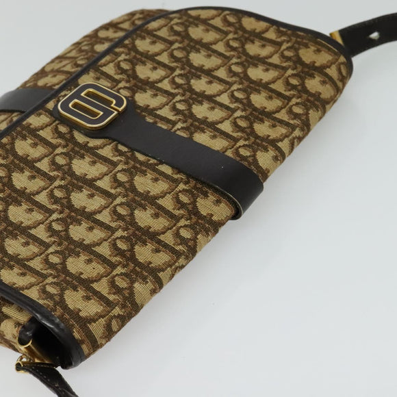 Christian Dior Trotter Canvas Shoulder Bag Brown Gold Auth 126151