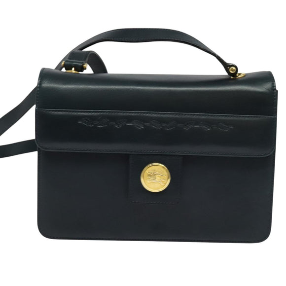 Burberrys Shoulder Bag Leather Navy Gold Auth 126153