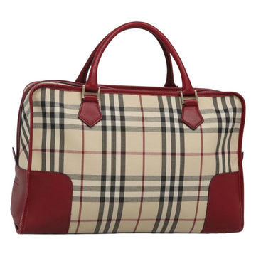 BURBERRY Nova Check Hand Bag Canvas Beige Gold Auth 126154