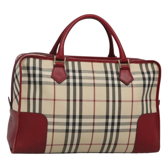 BURBERRY Nova Check Hand Bag Canvas Beige Gold Auth 126154