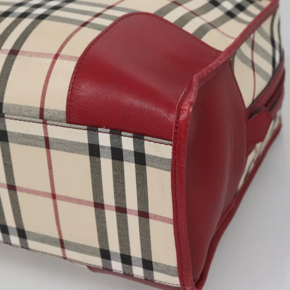 BURBERRY Nova Check Hand Bag Canvas Beige Gold Auth 126154