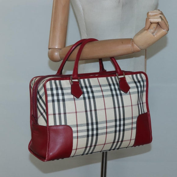 BURBERRY Nova Check Hand Bag Canvas Beige Gold Auth 126154