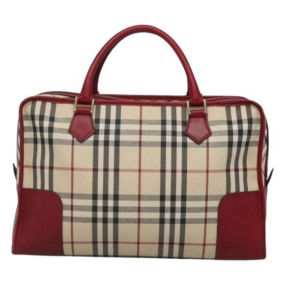 BURBERRY Nova Check Hand Bag Canvas Beige Gold Auth 126154