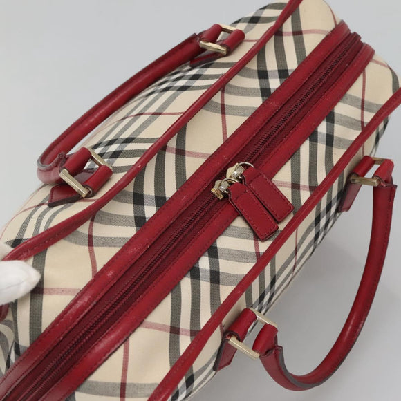 BURBERRY Nova Check Hand Bag Canvas Beige Gold Auth 126154