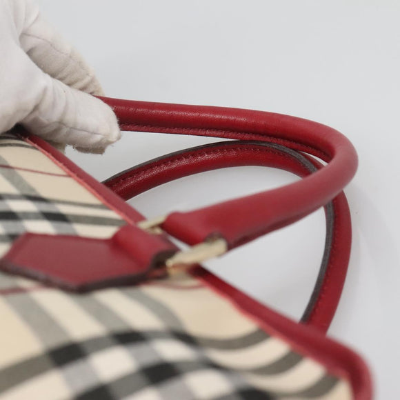 BURBERRY Nova Check Hand Bag Canvas Beige Gold Auth 126154