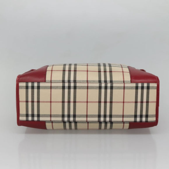 BURBERRY Nova Check Hand Bag Canvas Beige Gold Auth 126154