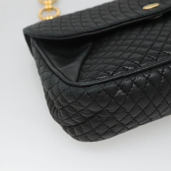 BALLY Shoulder Bag Leather Black Gold Auth 126155