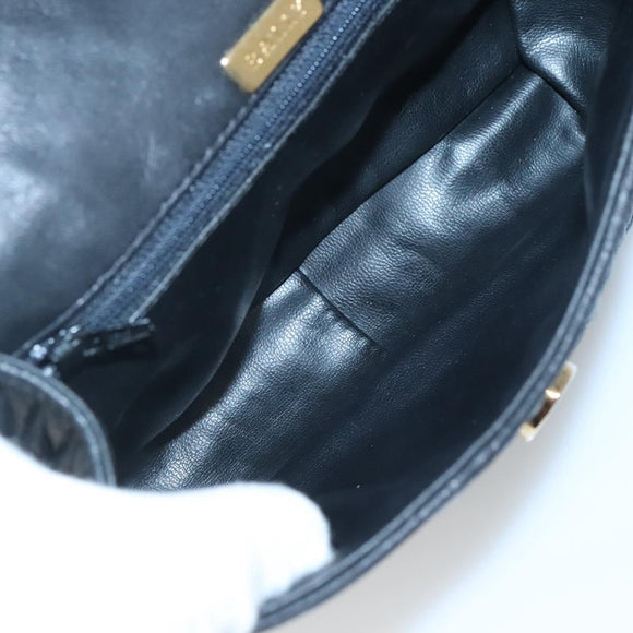 BALLY Shoulder Bag Leather Black Gold Auth 126155