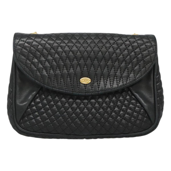 BALLY Shoulder Bag Leather Black Gold Auth 126155