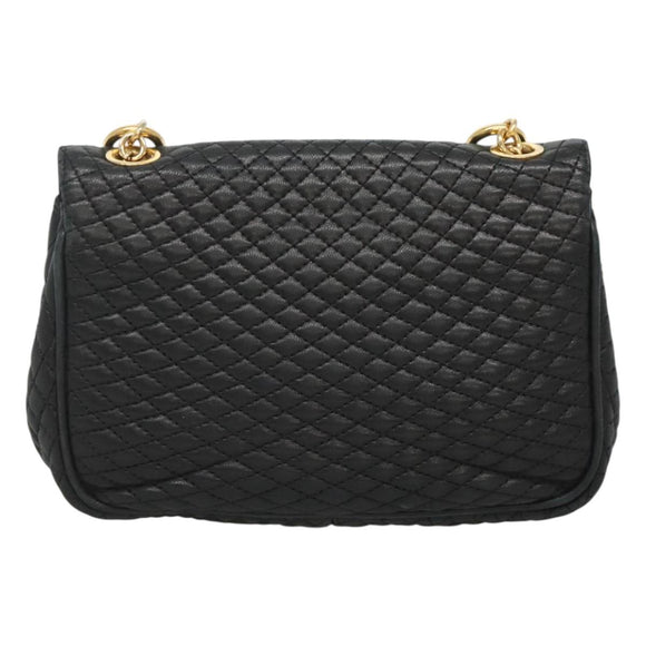 BALLY Shoulder Bag Leather Black Gold Auth 126155