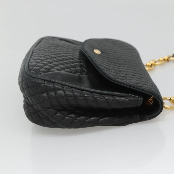 BALLY Shoulder Bag Leather Black Gold Auth 126155