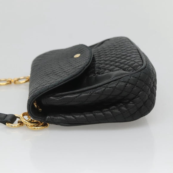 BALLY Shoulder Bag Leather Black Gold Auth 126155