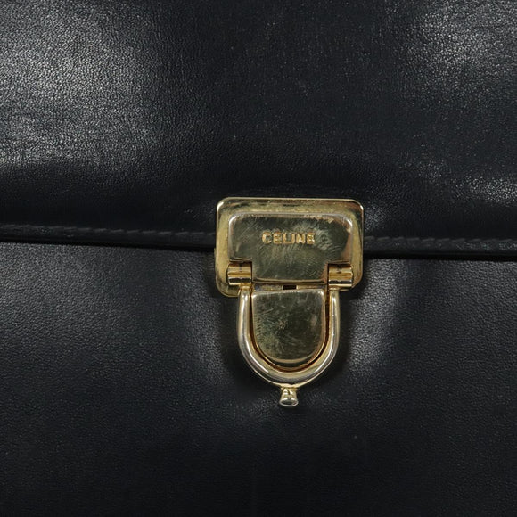 CELINE Shoulder Bag Leather Navy Gold Auth 126159