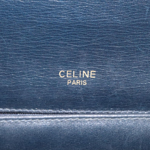CELINE Shoulder Bag Leather Navy Gold Auth 126159