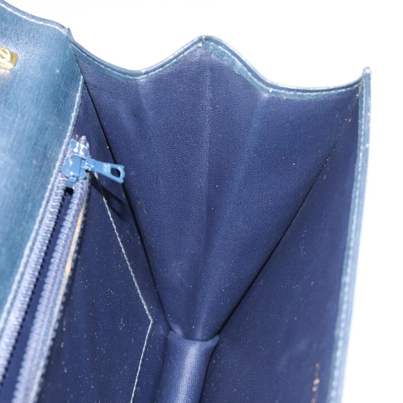 CELINE Shoulder Bag Leather Navy Gold Auth 126159