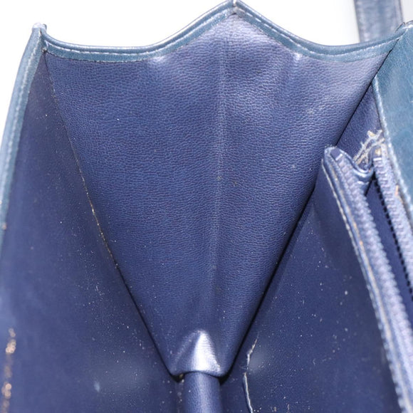 CELINE Shoulder Bag Leather Navy Gold Auth 126159