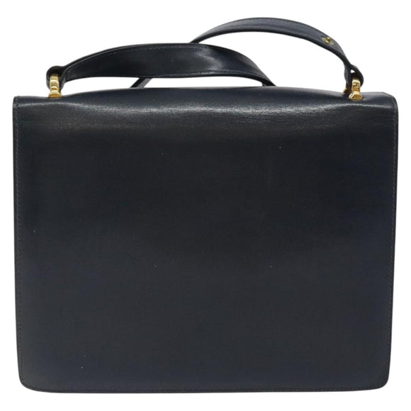 CELINE Shoulder Bag Leather Navy Gold Auth 126159