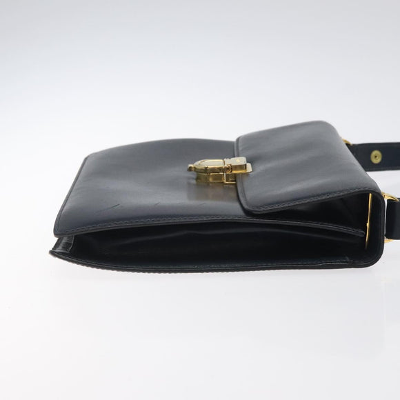 CELINE Shoulder Bag Leather Navy Gold Auth 126159