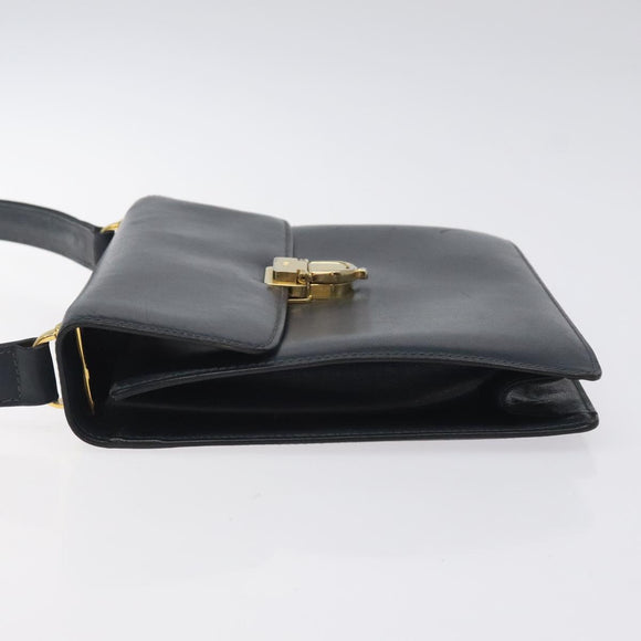 CELINE Shoulder Bag Leather Navy Gold Auth 126159