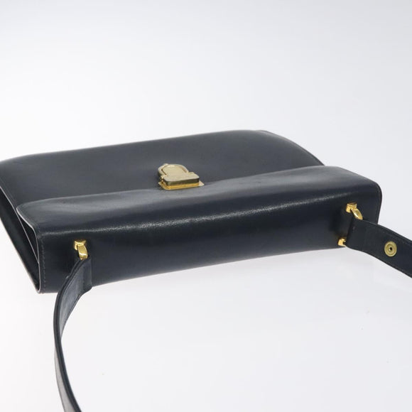 CELINE Shoulder Bag Leather Navy Gold Auth 126159