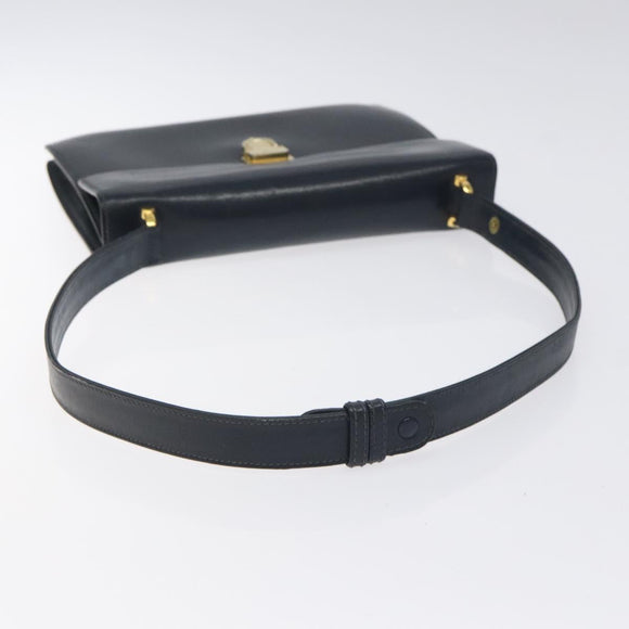 CELINE Shoulder Bag Leather Navy Gold Auth 126159