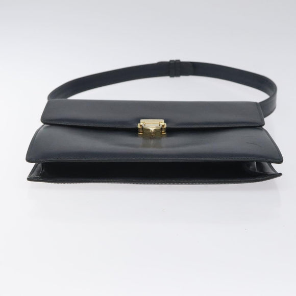 CELINE Shoulder Bag Leather Navy Gold Auth 126159