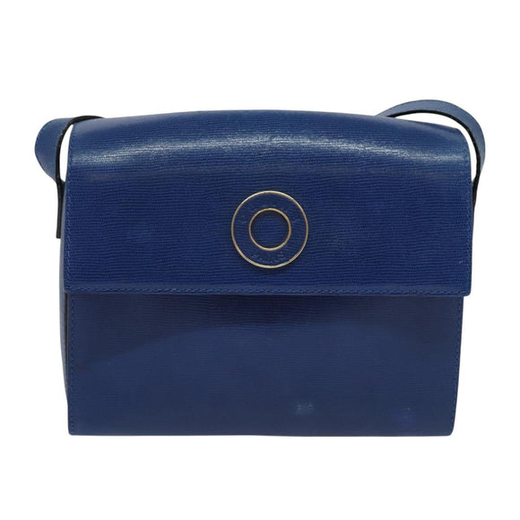 CELINE Shoulder Bag Leather Blue Gold Auth 126160