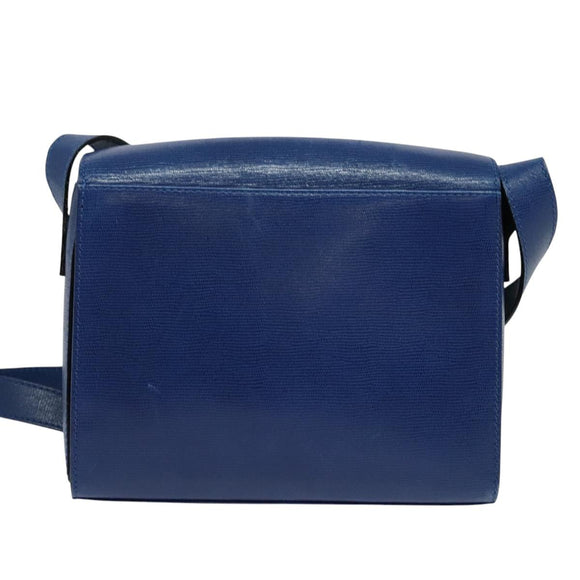 CELINE Shoulder Bag Leather Blue Gold Auth 126160