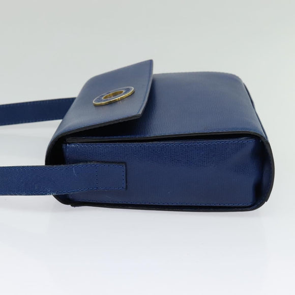 CELINE Shoulder Bag Leather Blue Gold Auth 126160