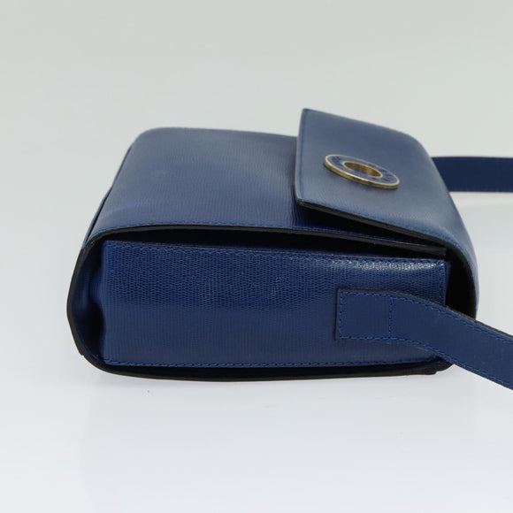 CELINE Shoulder Bag Leather Blue Gold Auth 126160