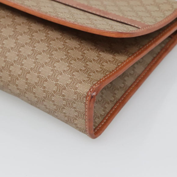 CELINE Macadam Canvas Shoulder Bag Beige Gold Auth 126162