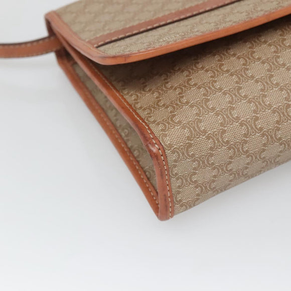 CELINE Macadam Canvas Shoulder Bag Beige Gold Auth 126162