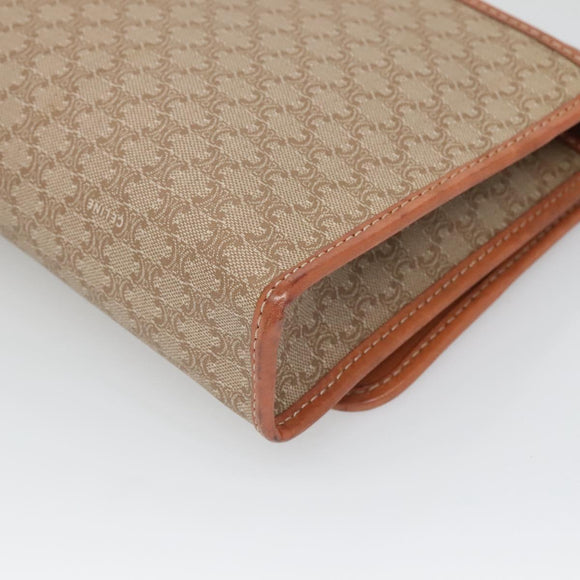 CELINE Macadam Canvas Shoulder Bag Beige Gold Auth 126162