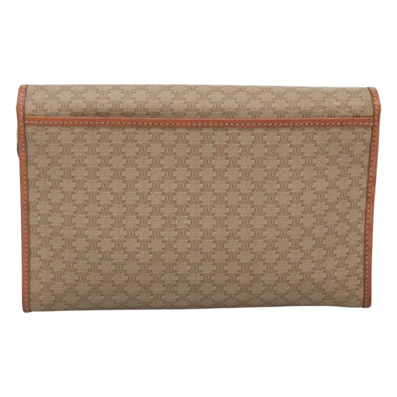 CELINE Macadam Canvas Shoulder Bag Beige Gold Auth 126162