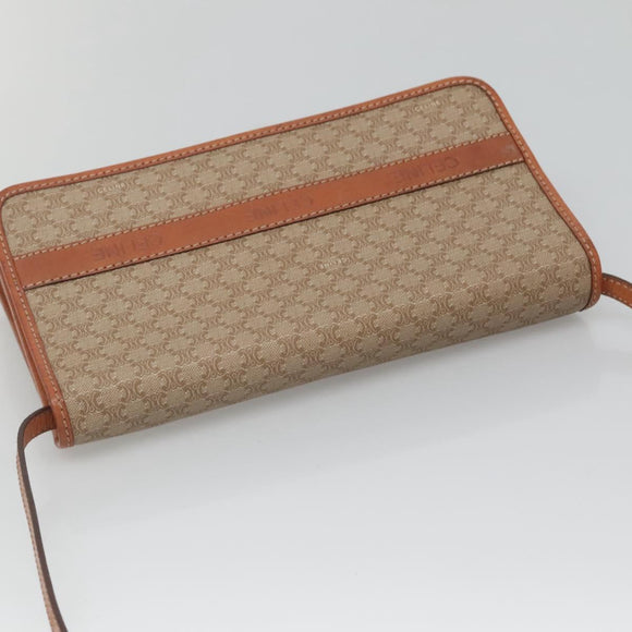 CELINE Macadam Canvas Shoulder Bag Beige Gold Auth 126162