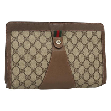 GUCCI GG Supreme Web Sherry Line Clutch Bag PVC Beige 89 01 033 Auth 126164