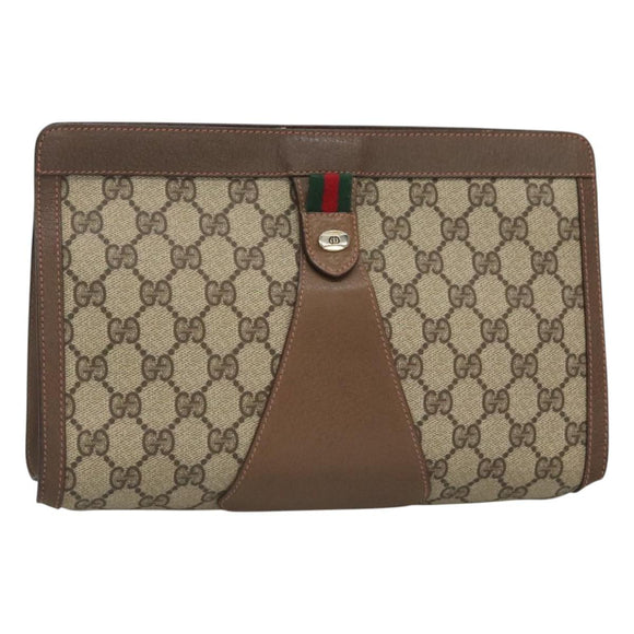 GUCCI GG Supreme Web Sherry Line Clutch Bag PVC Beige 89 01 033 Auth 126164