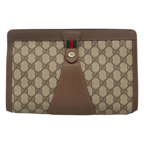 GUCCI GG Supreme Web Sherry Line Clutch Bag PVC Beige 89 01 033 Auth 126164