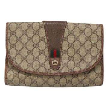 GUCCI GG Supreme Web Sherry Line Clutch Bag PVC Beige Gold 89 01 030 Auth 126165 - 0