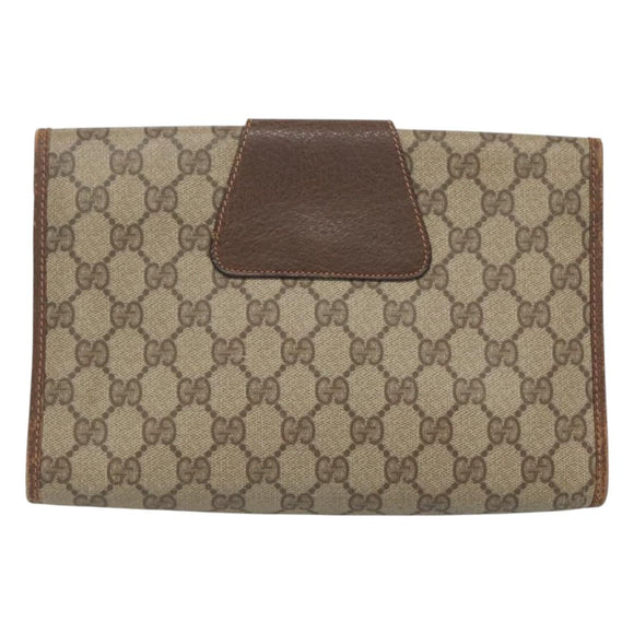 GUCCI GG Supreme Web Sherry Line Clutch Bag PVC Beige Gold 89 01 030 Auth 126165