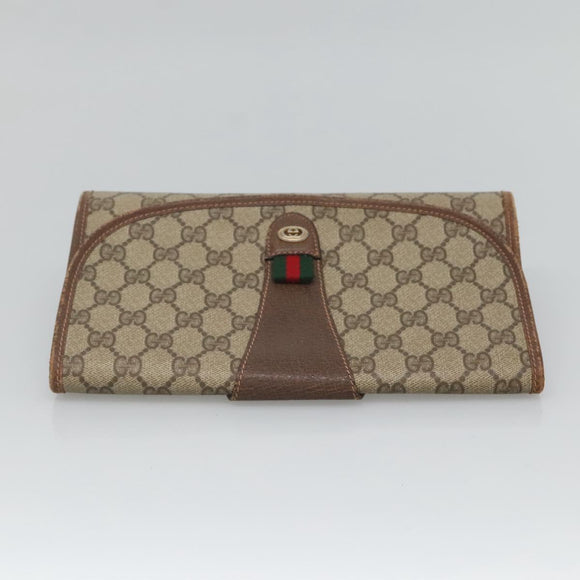 GUCCI GG Supreme Web Sherry Line Clutch Bag PVC Beige Gold 89 01 030 Auth 126165