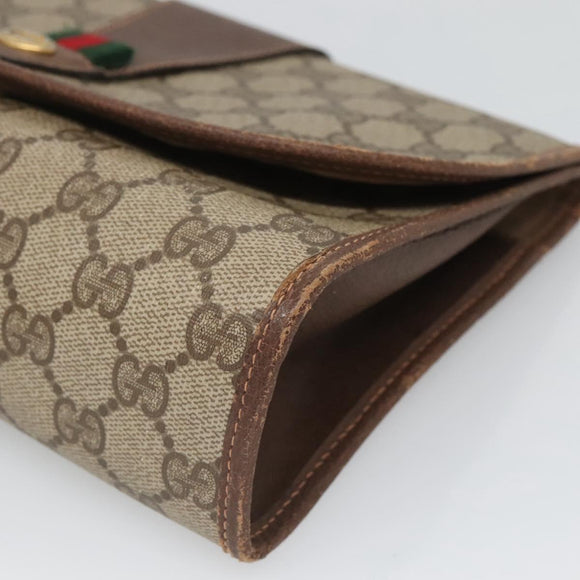 GUCCI GG Supreme Web Sherry Line Clutch Bag PVC Beige Gold 89 01 030 Auth 126165