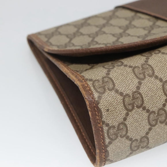 GUCCI GG Supreme Web Sherry Line Clutch Bag PVC Beige Gold 89 01 030 Auth 126165