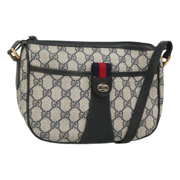 GUCCI GG Supreme Sherry Line Shoulder Bag PVC Navy Gold 89 02 032 Auth 126166