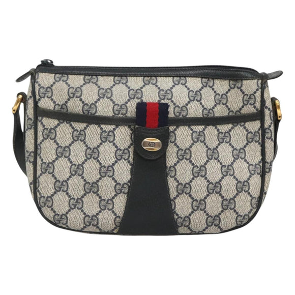 GUCCI GG Supreme Sherry Line Shoulder Bag PVC Navy Gold 89 02 032 Auth 126166