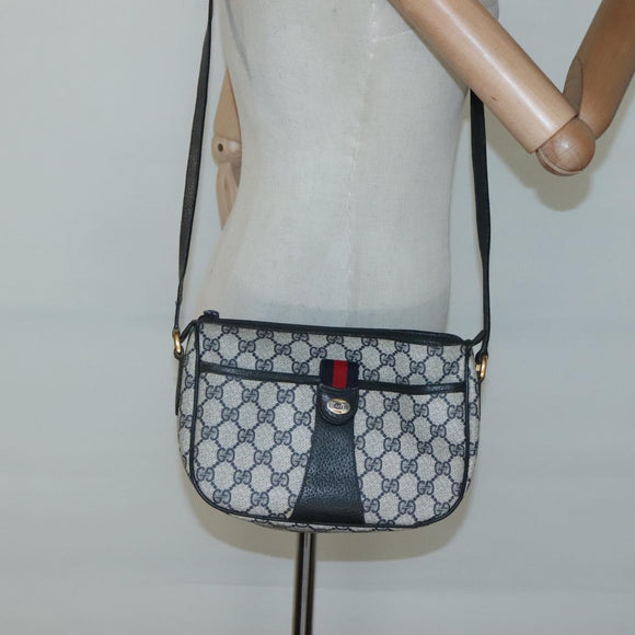 GUCCI GG Supreme Sherry Line Shoulder Bag PVC Navy Gold 89 02 032 Auth 126166