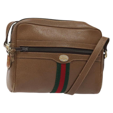 GUCCI Web Sherry Line Shoulder Bag Leather Brown Gold Auth 126169